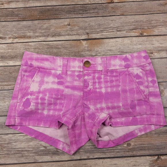 AE American Eagle Outfitters Size 0 Pink Tie Dye Stretch Shortie Booty Shorts - Picture 1 of 5